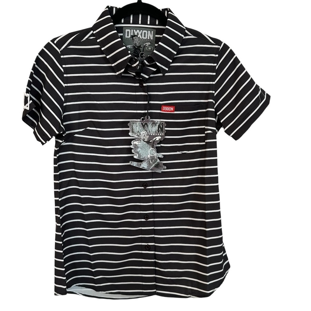 Dixxon Flannel Company Fast Lane Women’s Short Sleeve Striped Button Up Sz S NWT